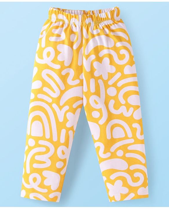 Babyhug Cotton Knit Full Sleeves Printed Night Suit - Yellow