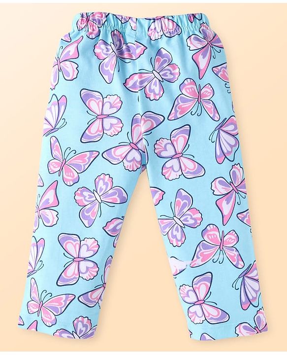 Babyhug Cotton Knit Full Sleeves Butterfly Printed Night Suit - Light Blue