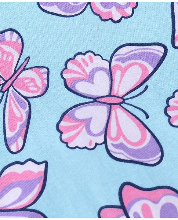 Babyhug Cotton Knit Full Sleeves Butterfly Printed Night Suit - Light Blue