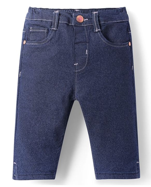 Babyhug Cotton Denim Washed Capri With Stretch -  Navy Blue