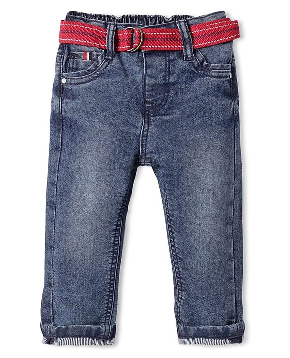 Babyhug Washed Denim Full Length Jeans With Stretch - Blue