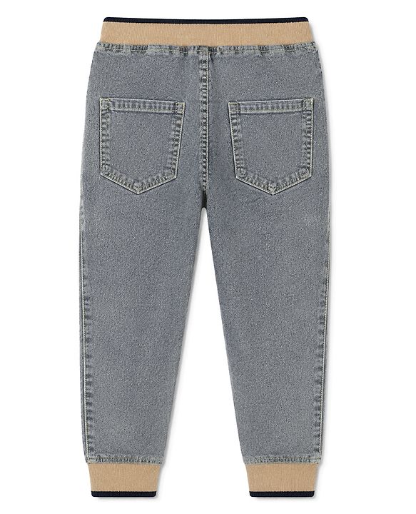Babyhug Cotton Mix Full Length Denim Washed Joggers With Stretch in Grey