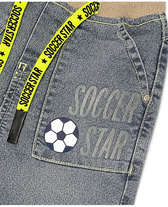 Babyhug Cotton Mix Full Length Denim Washed Joggers With Stretch in Grey