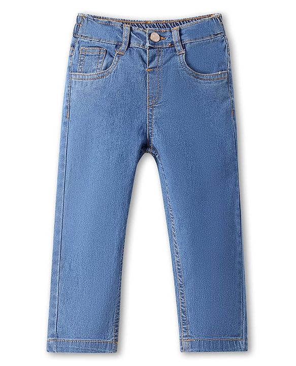 Babyhug Full Length Washed Denim Jeans with Stretch - Medium Blue