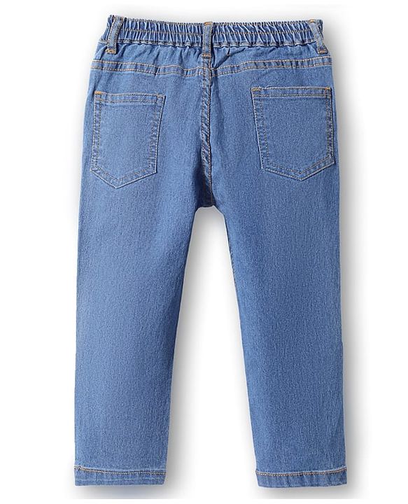 Babyhug Full Length Washed Denim Jeans with Stretch - Medium Blue