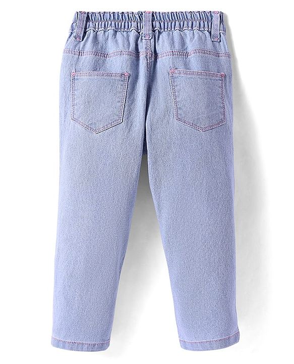 Babyhug Full Length Solid Washed Denim Jeans With Stretch - Light Blue