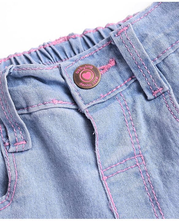 Babyhug Full Length Solid Washed Denim Jeans With Stretch - Light Blue