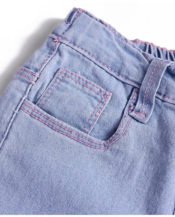 Babyhug Full Length Solid Washed Denim Jeans With Stretch - Light Blue