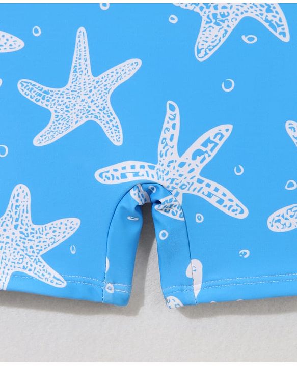 Babyhug Half Sleeves Legged Swimsuit with  Star Print - Blue
