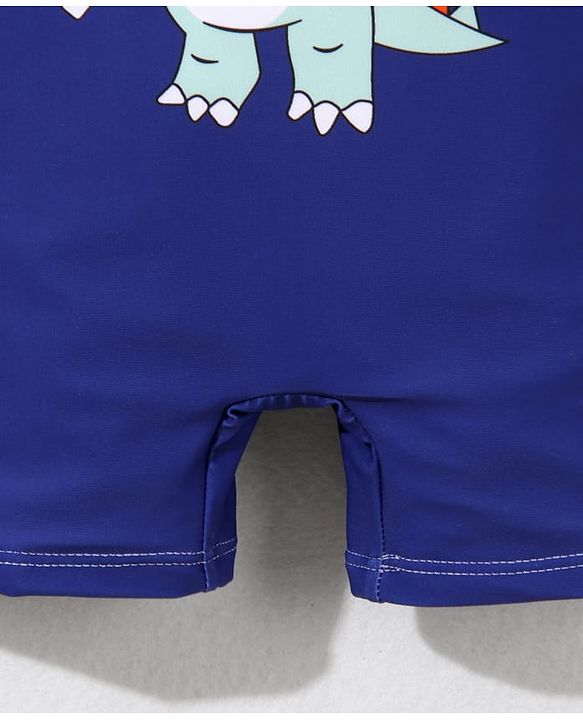 Babyhug Half Sleeves Legged Swimsuit with  Dino Print - Navy Blue