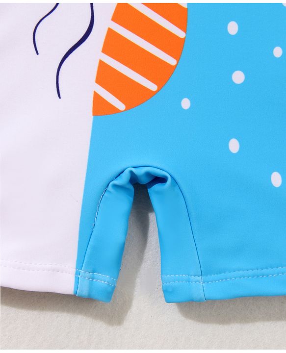 Babyhug Full Sleeves Legged Swimsuit with  Dino Print & Applique- Navy Blue