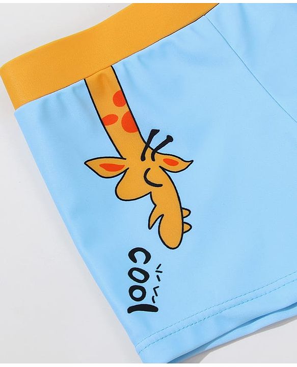 Babyhug Swimming Trunk with Cap Giraffe Print - Light Blue