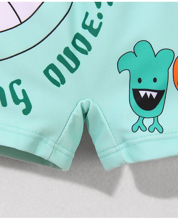Babyhug Swimming Trunk with Cap Cartoon Print - Green