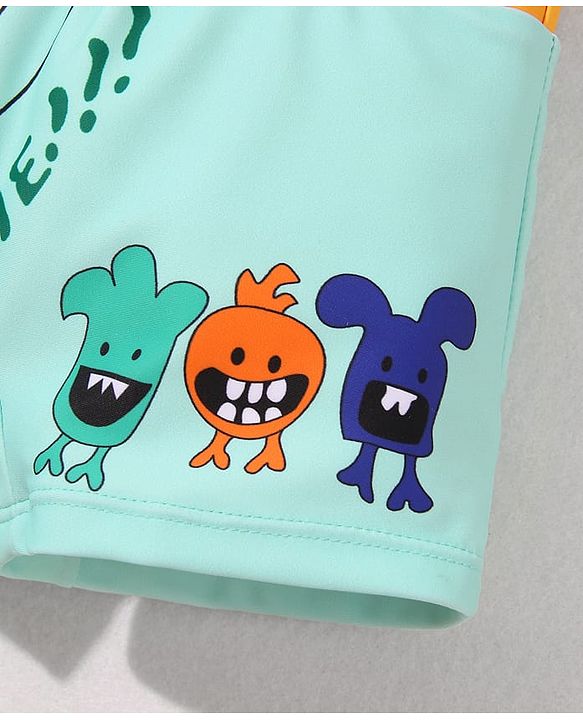 Babyhug Swimming Trunk with Cap Cartoon Print - Green