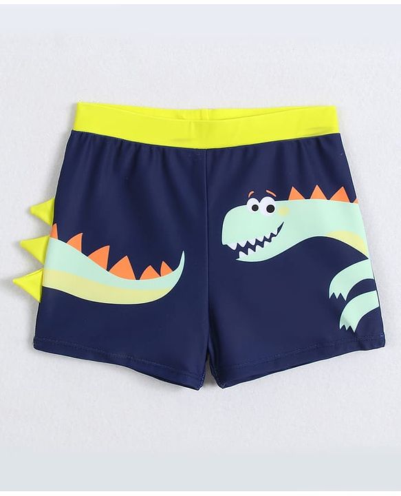 Babyhug Swimming Trunks With Dino Print & Applique - Navy Blue
