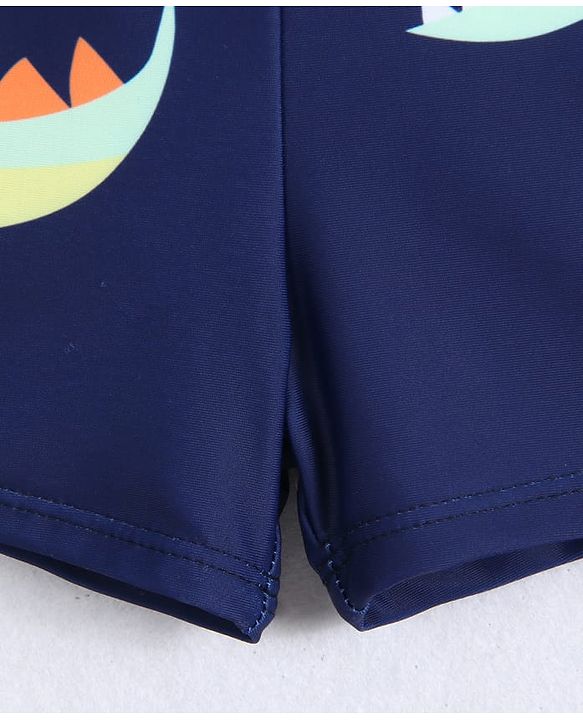 Babyhug Swimming Trunks With Dino Print & Applique - Navy Blue