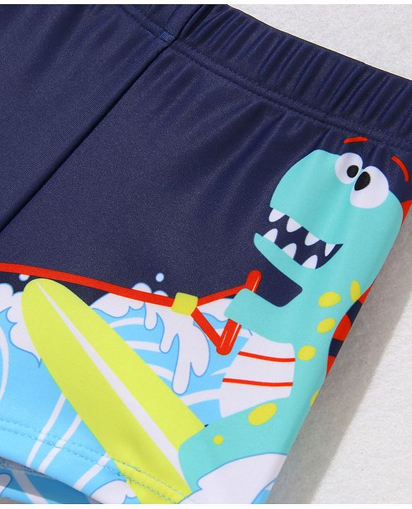 Babyhug Swimming Trunk with Cap Dino Print - Navy Blue