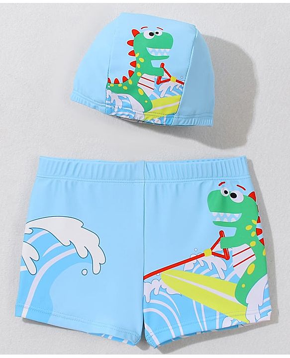 Babyhug Swimming Trunk with Cap Dino Print - Navy Blue