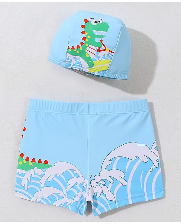 Babyhug Swimming Trunk with Cap Dino Print - Navy Blue