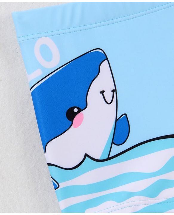 Babyhug Swimming Trunk with Cap Dolphin Print - Light Blue