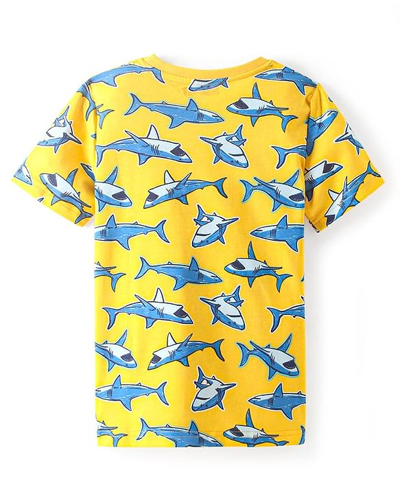 Pine Kids Single Jersey Knit Half Sleeves Night Suit With Shark Print - Yellow