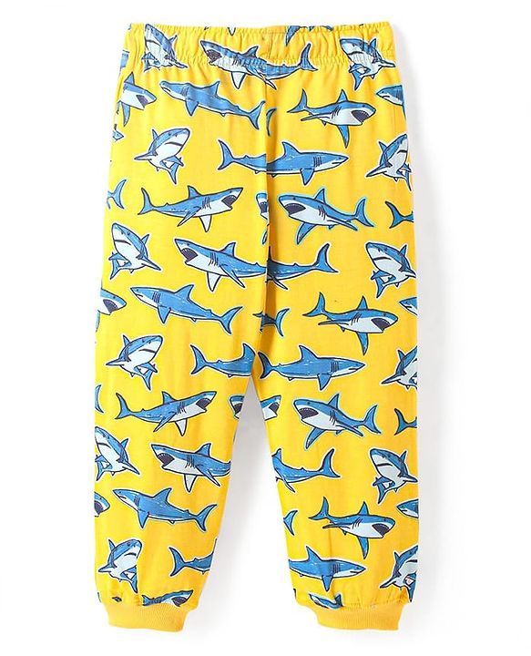 Pine Kids Single Jersey Knit Half Sleeves Night Suit With Shark Print - Yellow