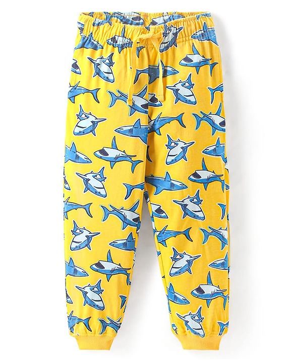 Pine Kids Single Jersey Knit Half Sleeves Night Suit With Shark Print - Yellow
