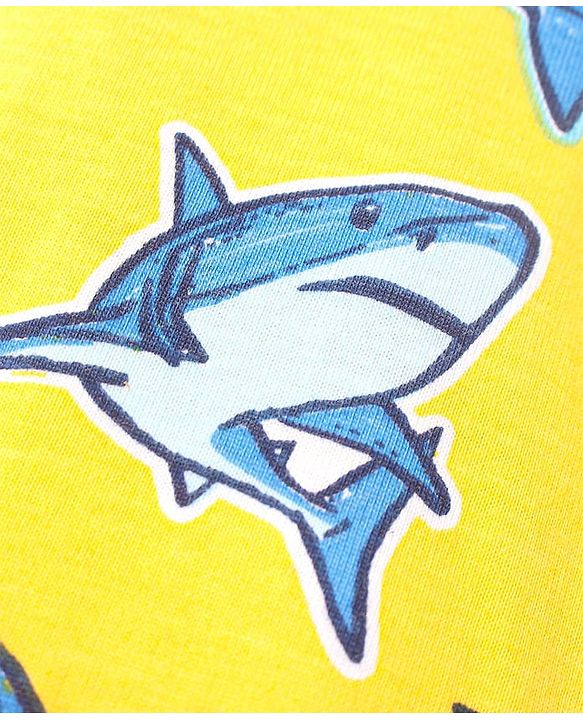 Pine Kids Single Jersey Knit Half Sleeves Night Suit With Shark Print - Yellow