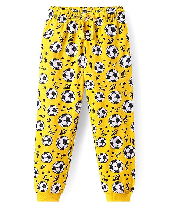 Pine Kids Single Jersey Knit Half Sleeves Night Suit with Football Print - Yellow