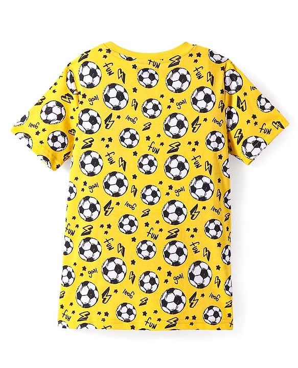 Pine Kids Single Jersey Knit Half Sleeves Night Suit with Football Print - Yellow