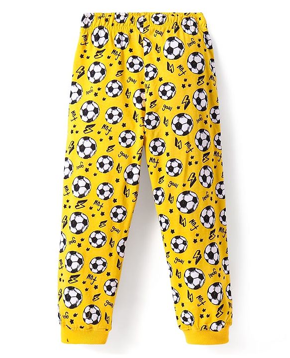 Pine Kids Single Jersey Knit Half Sleeves Night Suit with Football Print - Yellow