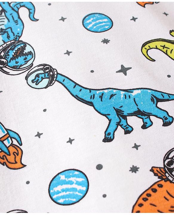Pine Kids Single Jersey Knit Half Sleeves Night Suit with Dino Print - Blue White & Orange