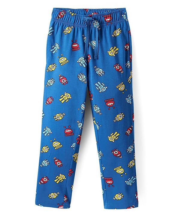 Pine Kids Single Jersey Knit Half Sleeves Night Suit with Robot Print - Yellow & Blue