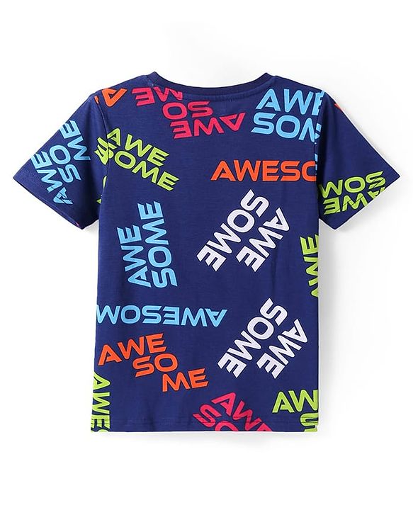 Pine Kids Single Jersey Knit Half Sleeves Night Suit With Awesome Print - Navy Blue
