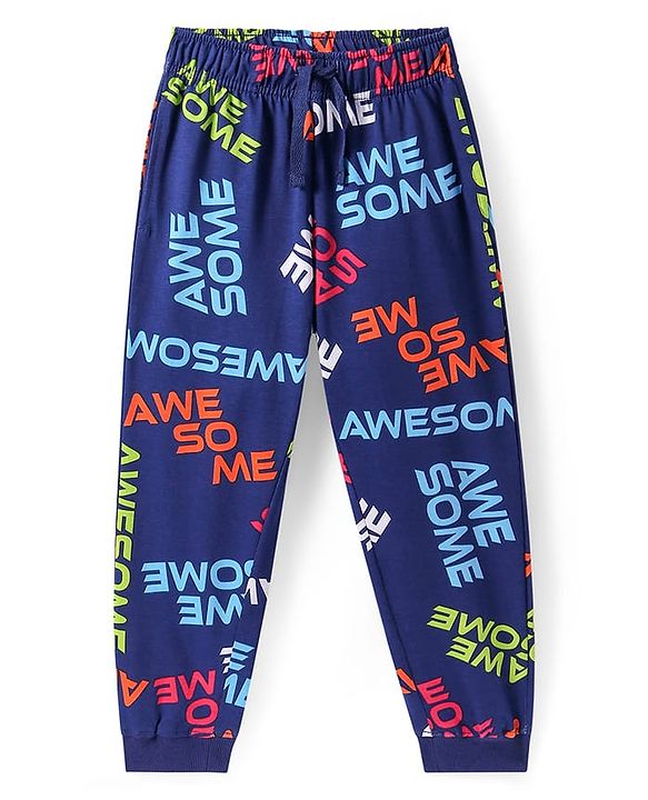 Pine Kids Single Jersey Knit Half Sleeves Night Suit With Awesome Print - Navy Blue