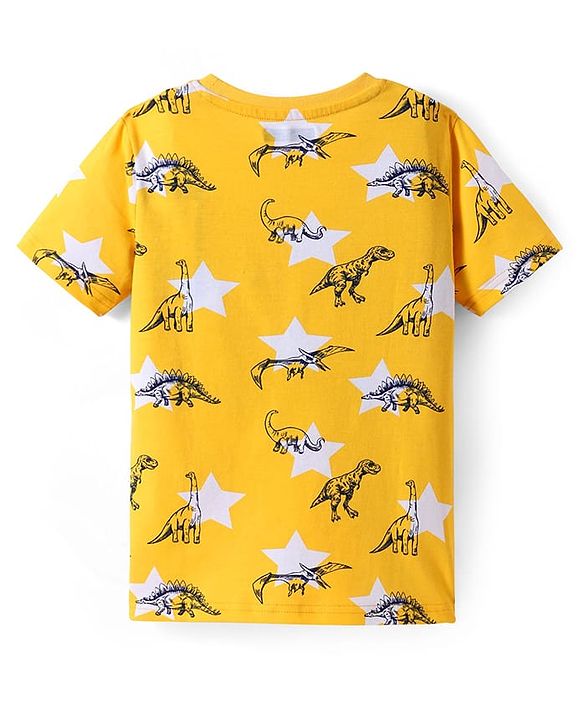 Pine Kids Single Jersey Knit Half Sleeves Night Suit with Dino Print - Yellow