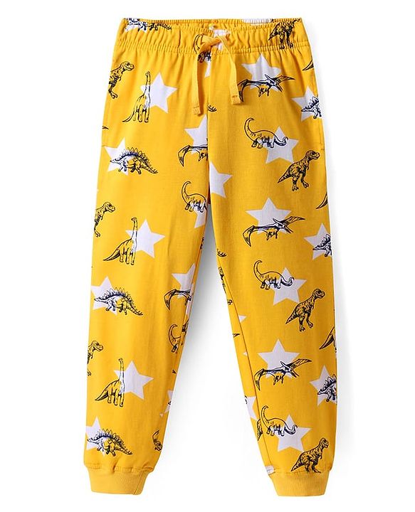 Pine Kids Single Jersey Knit Half Sleeves Night Suit with Dino Print - Yellow
