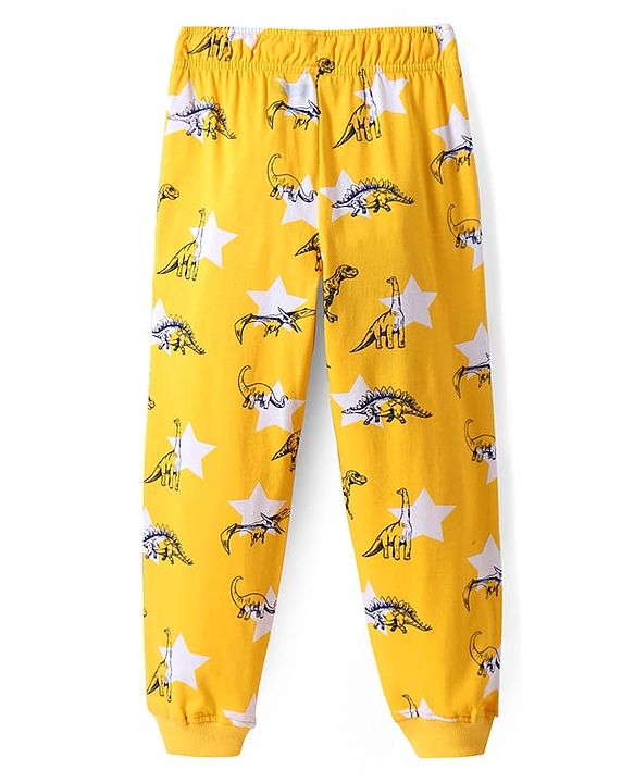 Pine Kids Single Jersey Knit Half Sleeves Night Suit with Dino Print - Yellow