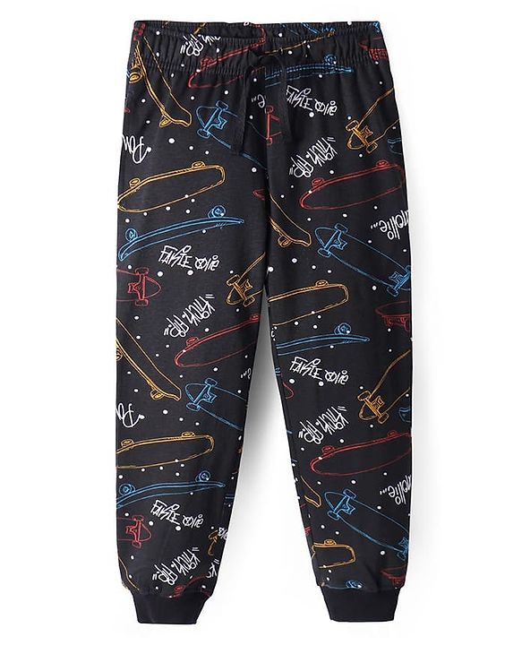 Pine Kids Single Jersey Knit Half Sleeves Night Suit with Skating Print - Blue