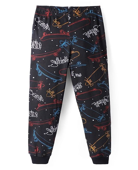 Pine Kids Single Jersey Knit Half Sleeves Night Suit with Skating Print - Blue