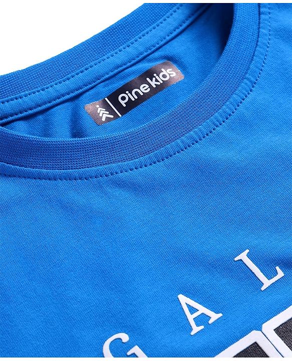 Pine Kids Single Jersey Knit Half Sleeves Night Suit with Skating Print - Blue