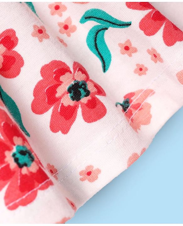Babyhug Cotton Knit Half Sleeves Frock with Floral Print - Pink