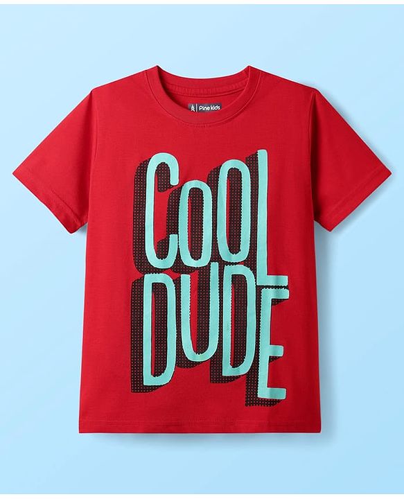 Pine Kids Cotton Knit Half Sleeves T-Shirts With Cool Dude Text Print Pack Of 5 - Red Yellow & Blue