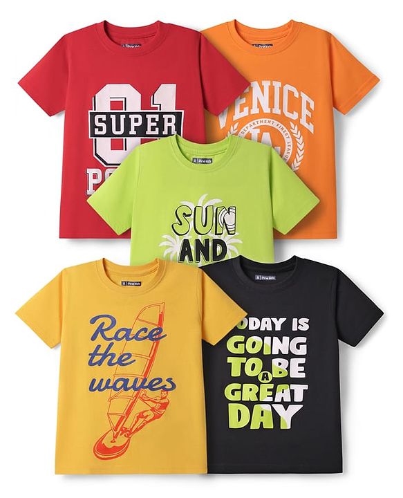 Pine Kids Cotton Knit Half Sleeves Printed T-Shirts Pack of 5 - Multicolor
