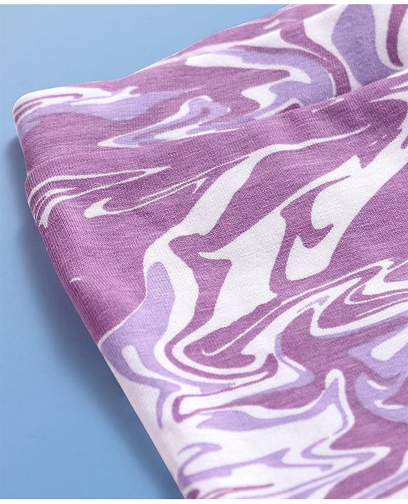 Pine Kids Cotton Lycra Knit Full Length Legging With Abstract Print - Purple & White