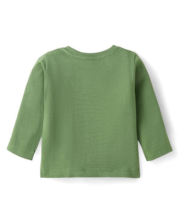 Babyhug Cotton Knit Full Sleeves Night Suit with Fox & Sloth Bear Print & Stripes - Green