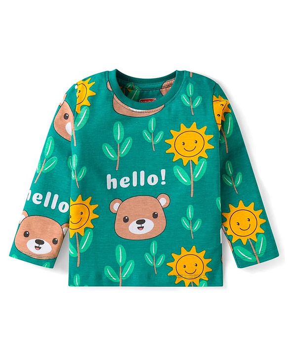 Babyhug Cotton Knit Full Sleeves Night Suit with Bear Print - Green