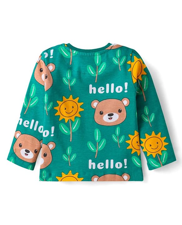 Babyhug Cotton Knit Full Sleeves Night Suit with Bear Print - Green