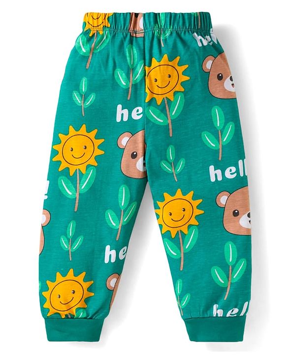Babyhug Cotton Knit Full Sleeves Night Suit with Bear Print - Green