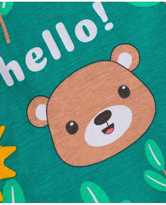 Babyhug Cotton Knit Full Sleeves Night Suit with Bear Print - Green